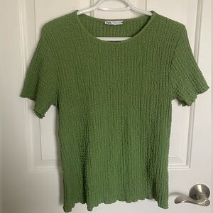 Zara Green Large Textured Short Sleeve Top